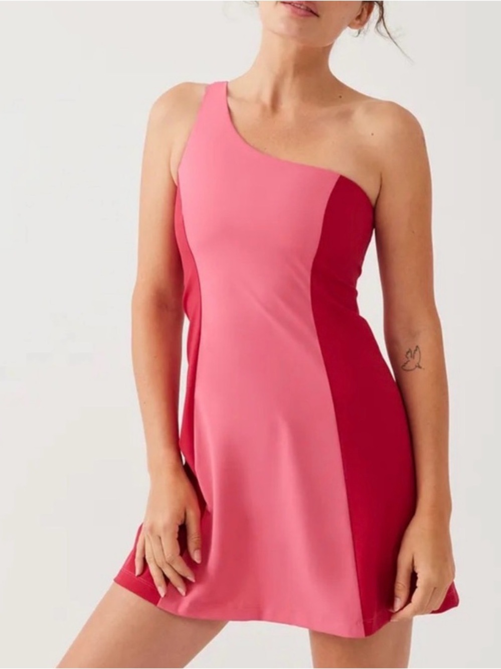 Outdoor Voices Two-Tone One-Shoulder Pink Exercise Dress
